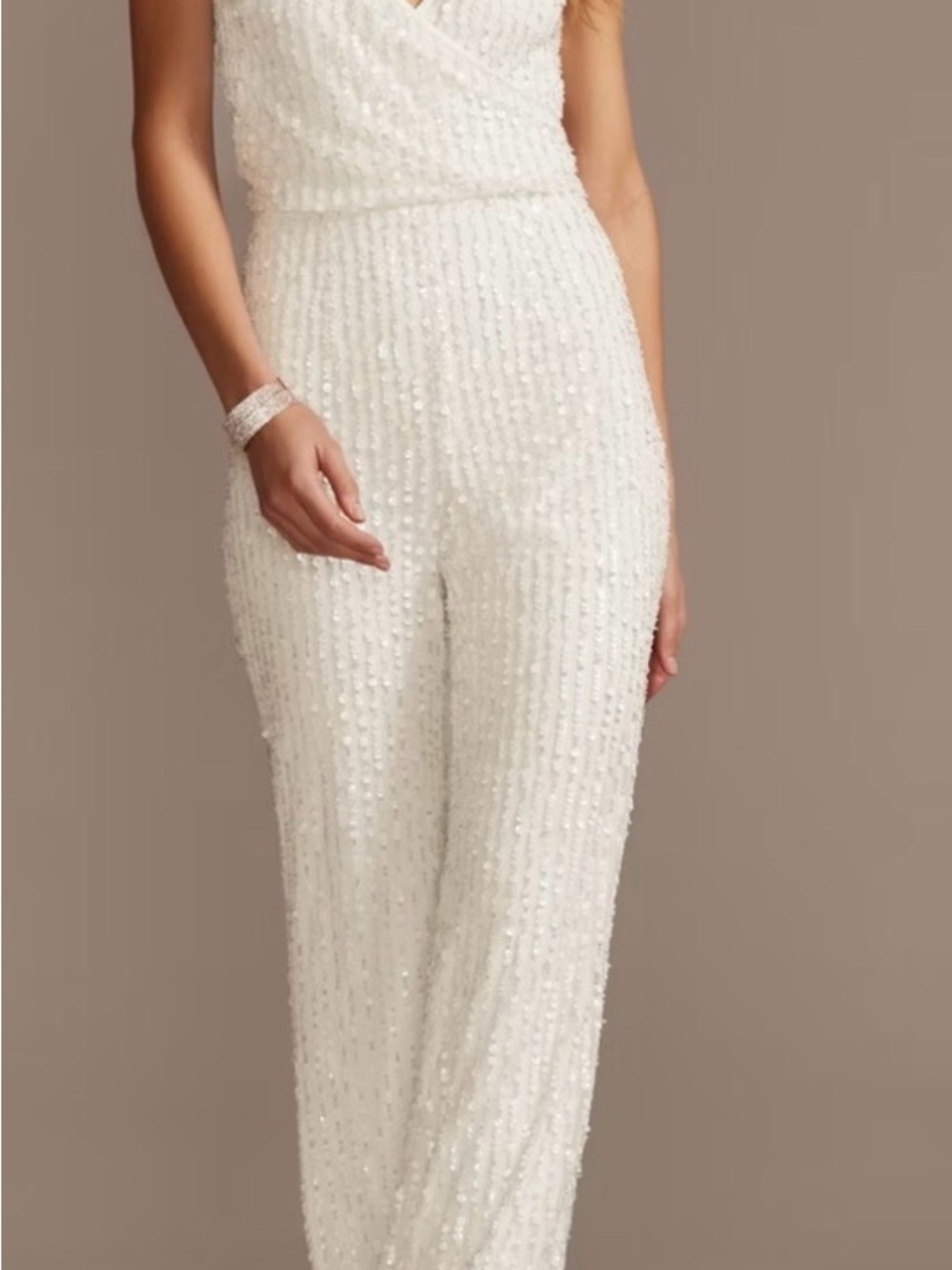 db|studio Beaded Ivory V-Neck Jumpsuit from David’s Bridal